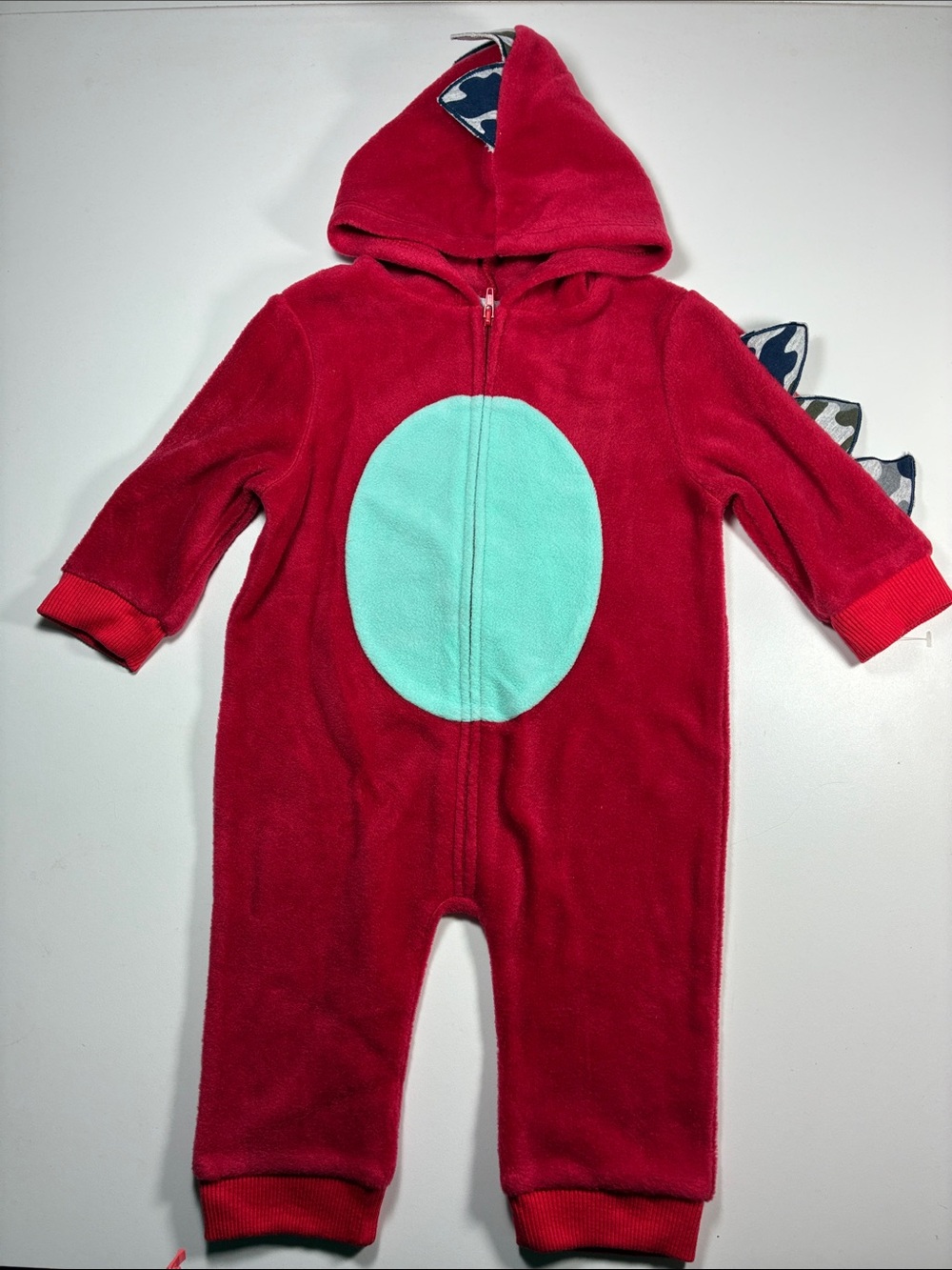 NWOT Red Hooded Dino Bodysuit with Mint Belly for Kids